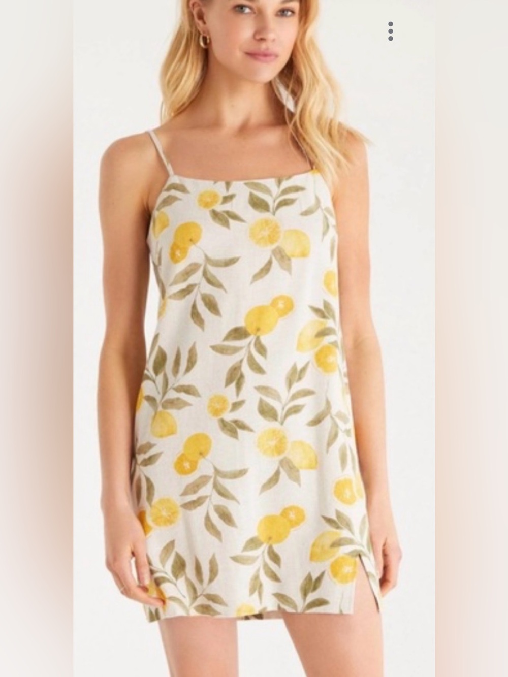Z Supply Raelyn Citrus Linen Blend Mini Dress Yellow Lemon Print SZ M Beachy
